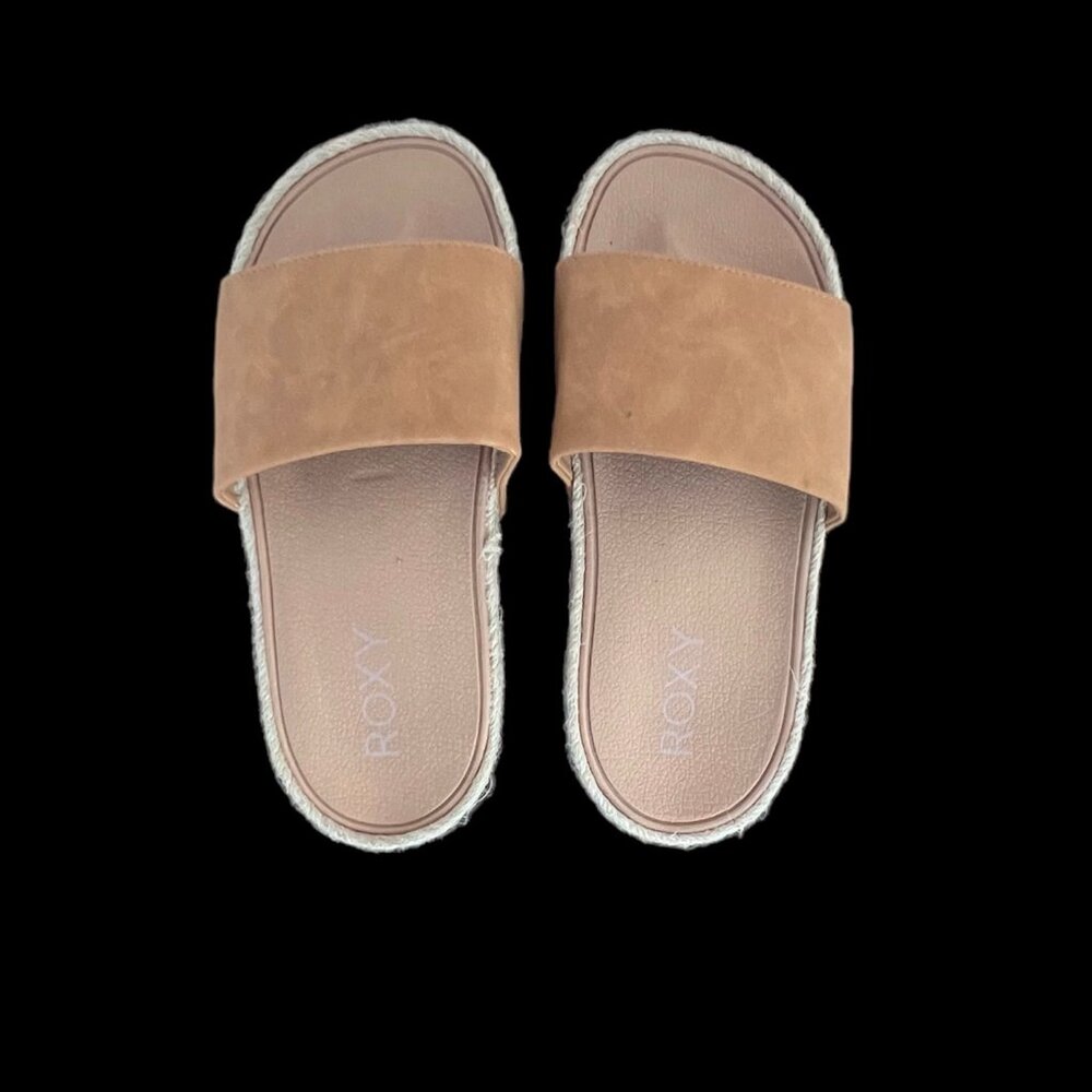 ROXY Slippy Espadrille Tan Slide Sandals Size 8